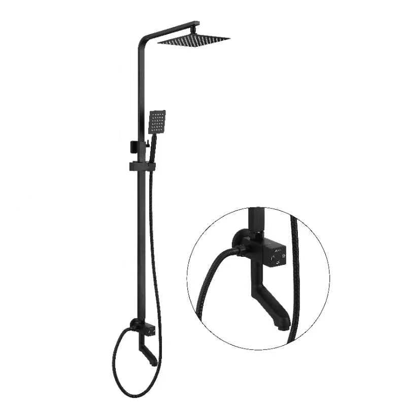 ON-WALL SHOWER BAR SET SQUARE MATTE BLACK