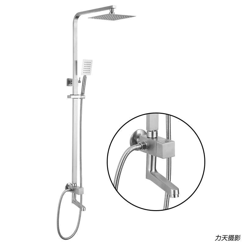 ON-WALL SHOWER BAR SET SQUARE STAINLESS STEEL